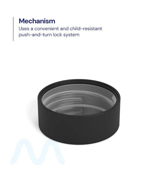 Child Resistant | Smooth Push Down & Turn Plastic PCR Caps w/ Foil Liner | 38mm - Matte Black - 320 Count - Image 3