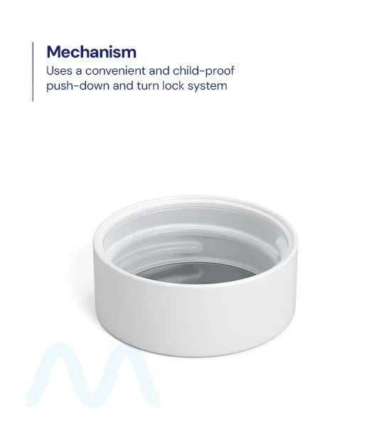 Child Resistant | Smooth Push Down & Turn Plastic PCR Caps w/ Foil Liner | 38mm - Matte White - 320 Count - Image 5