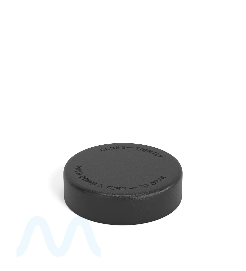 Child Resistant | Smooth Push Down & Turn Plastic PCR Caps w/ Pressure Sensitive Inliners | 50mm - Matte Black - 100 Count