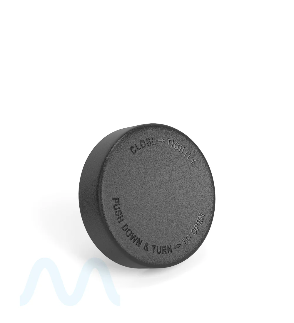 Child Resistant | Smooth Push Down & Turn Plastic PCR Caps w/ Pressure Sensitive Inliners | 50mm - Matte Black - 100 Count - Image 3