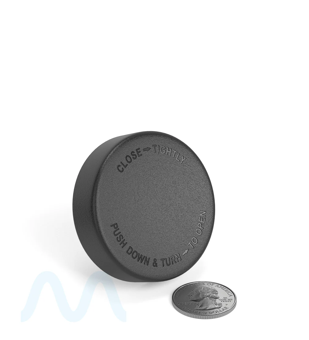 Child Resistant | Smooth Push Down & Turn Plastic PCR Caps w/ Pressure Sensitive Inliners | 50mm - Matte Black - 100 Count - Image 5
