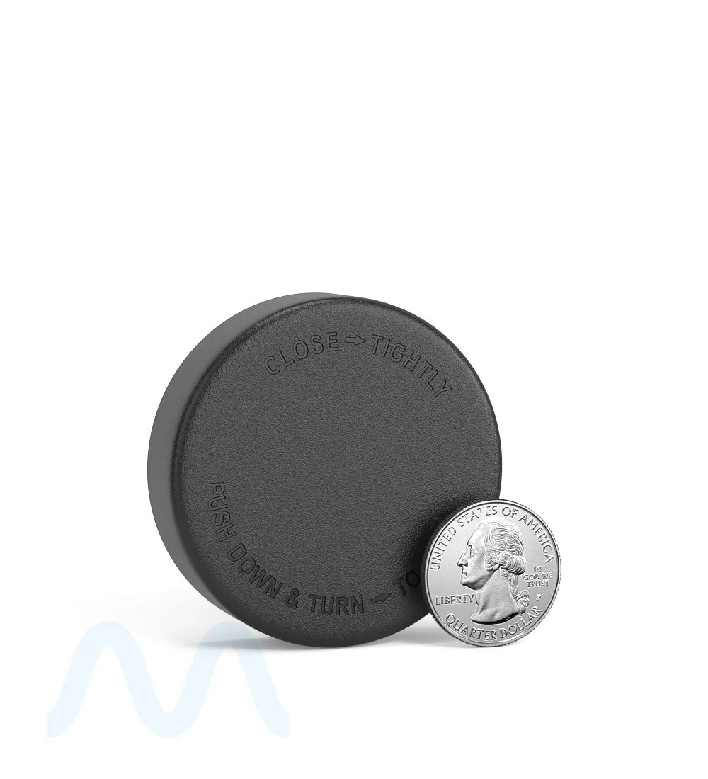 Child Resistant | Smooth Push Down & Turn Plastic PCR Caps w/ Pressure Sensitive Inliners | 50mm - Matte Black - 100 Count - Image 6