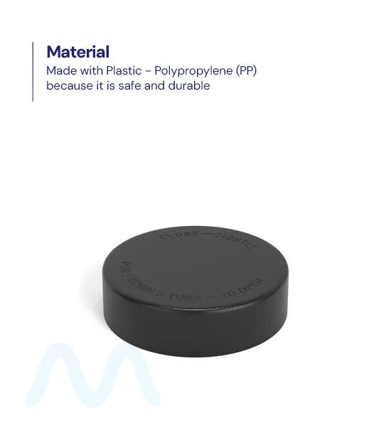 Child Resistant | Smooth Push Down & Turn Plastic PCR Caps w/ Text & Foam Induction Heat Seal Liner | 50mm - Matte Black - 100 Count - Image 2