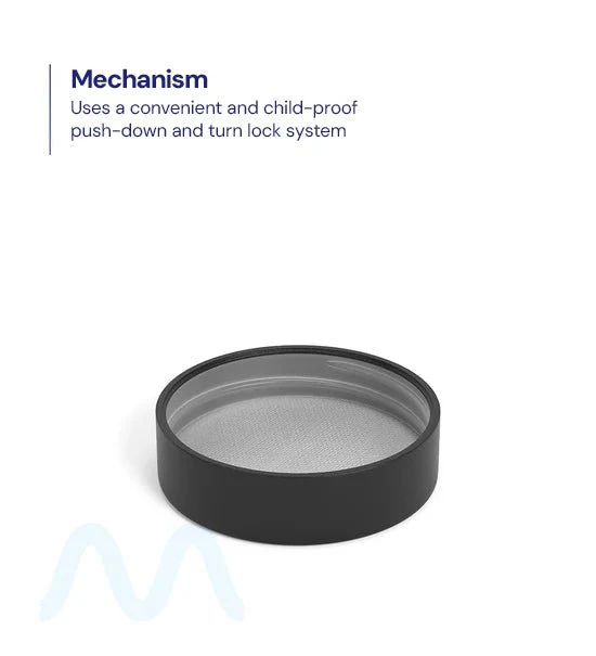 Child Resistant | Smooth Push Down & Turn Plastic PCR Caps w/ Text & Foam Induction Heat Seal Liner | 50mm - Matte Black - 100 Count - Image 3