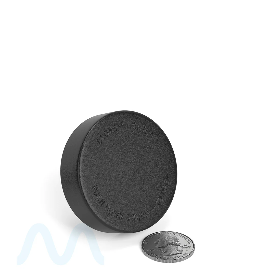 Child Resistant | Smooth Push Down & Turn Plastic PCR Caps w/ Text & Foam Induction Heat Seal Liner | 50mm - Matte Black - 100 Count - Image 6