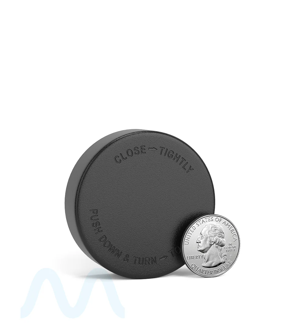 Child Resistant | Smooth Push Down & Turn Plastic PCR Caps w/ Text & Foam Induction Heat Seal Liner | 50mm - Matte Black - 100 Count - Image 7