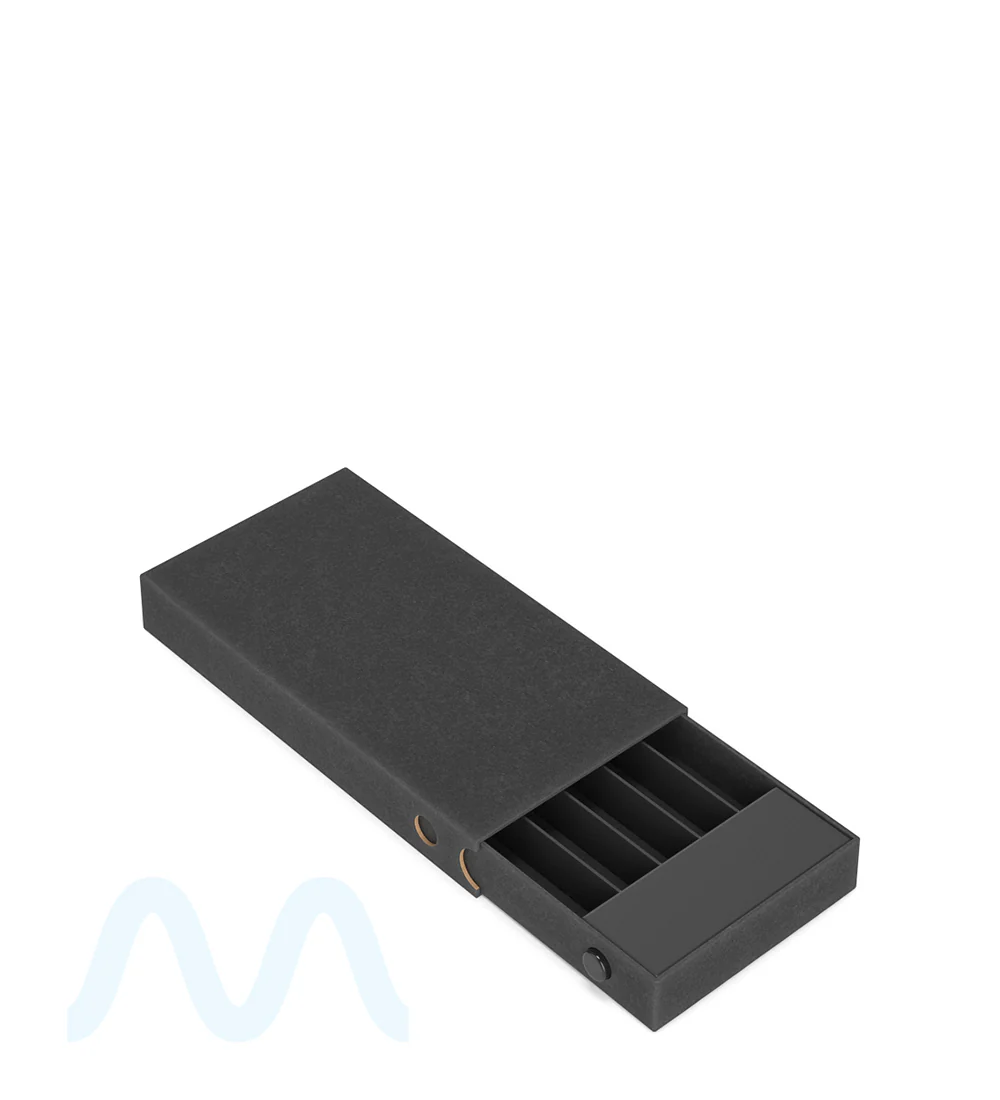 Child Resistant & Sustainable | 100% Recyclable Pre-Roll Slim Case w/ Press Button | 145mm x 77mm - Black Cardboard - 100 Count - Image 3