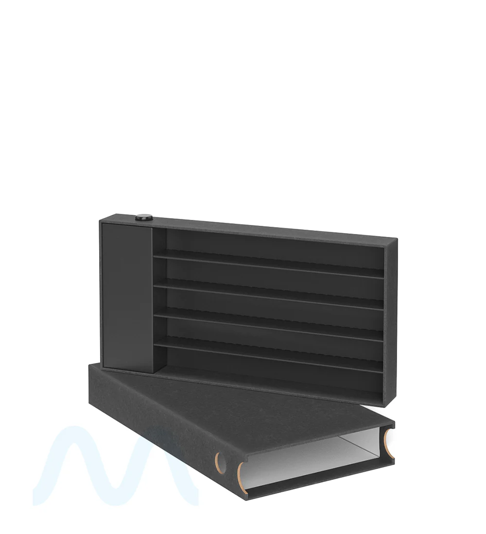 Child Resistant & Sustainable | 100% Recyclable Pre-Roll Slim Case w/ Press Button | 145mm x 77mm - Black Cardboard - 100 Count - Image 4