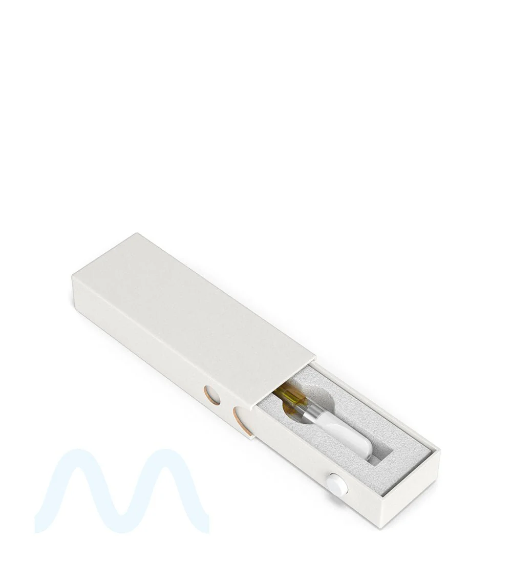 Child Resistant & Sustainable | 100% Recyclable Slim Cardboard Vape Cartridge Box w/ Press Button & Foam Insert | 100mm - White - 100 Count - Image 7