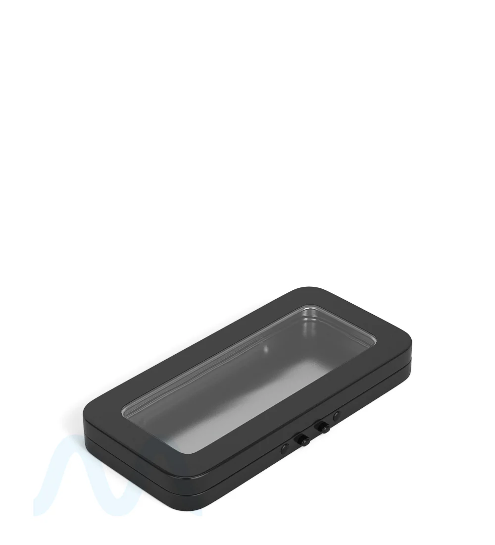 Child Resistant & Sustainable | Hinged-Lid Large Vista Pre-Rolls Box w/ See-Through Window | 120mm x 58mm - Black Tin - 100 Count - Image 4