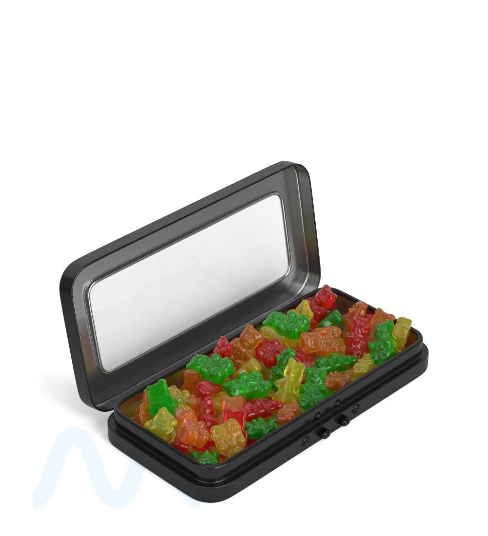 Child Resistant & Sustainable | Hinged-Lid Large Vista Pre-Rolls Box w/ See-Through Window | 120mm x 58mm - Black Tin - 100 Count - Image 7