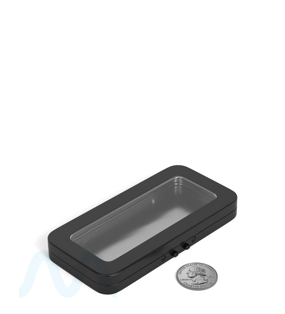 Child Resistant & Sustainable | Hinged-Lid Large Vista Pre-Rolls Box w/ See-Through Window | 120mm x 58mm - Black Tin - 100 Count - Image 9