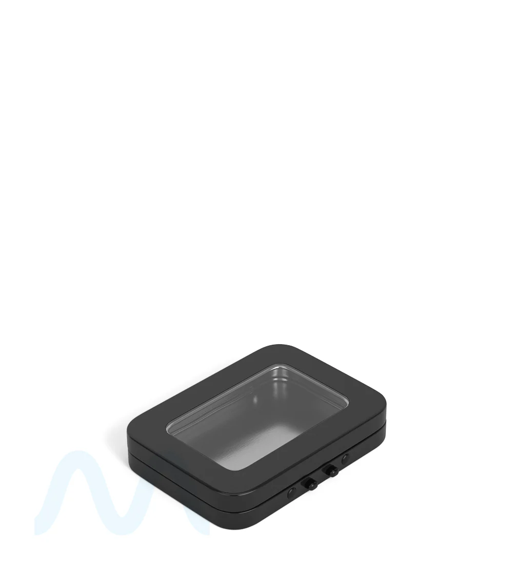 Child Resistant & Sustainable | Hinged-Lid Mini Size Vista Pre-Rolls Box w/ See-Through Window | 80mm x 58mm - Black Tin - 100 Count - Image 3