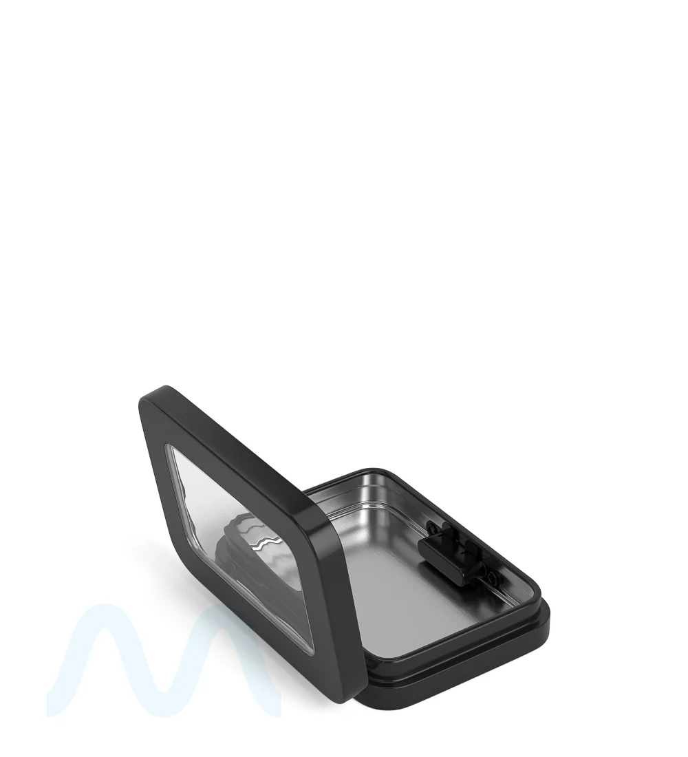 Child Resistant & Sustainable | Hinged-Lid Mini Size Vista Pre-Rolls Box w/ See-Through Window | 80mm x 58mm - Black Tin - 100 Count - Image 5