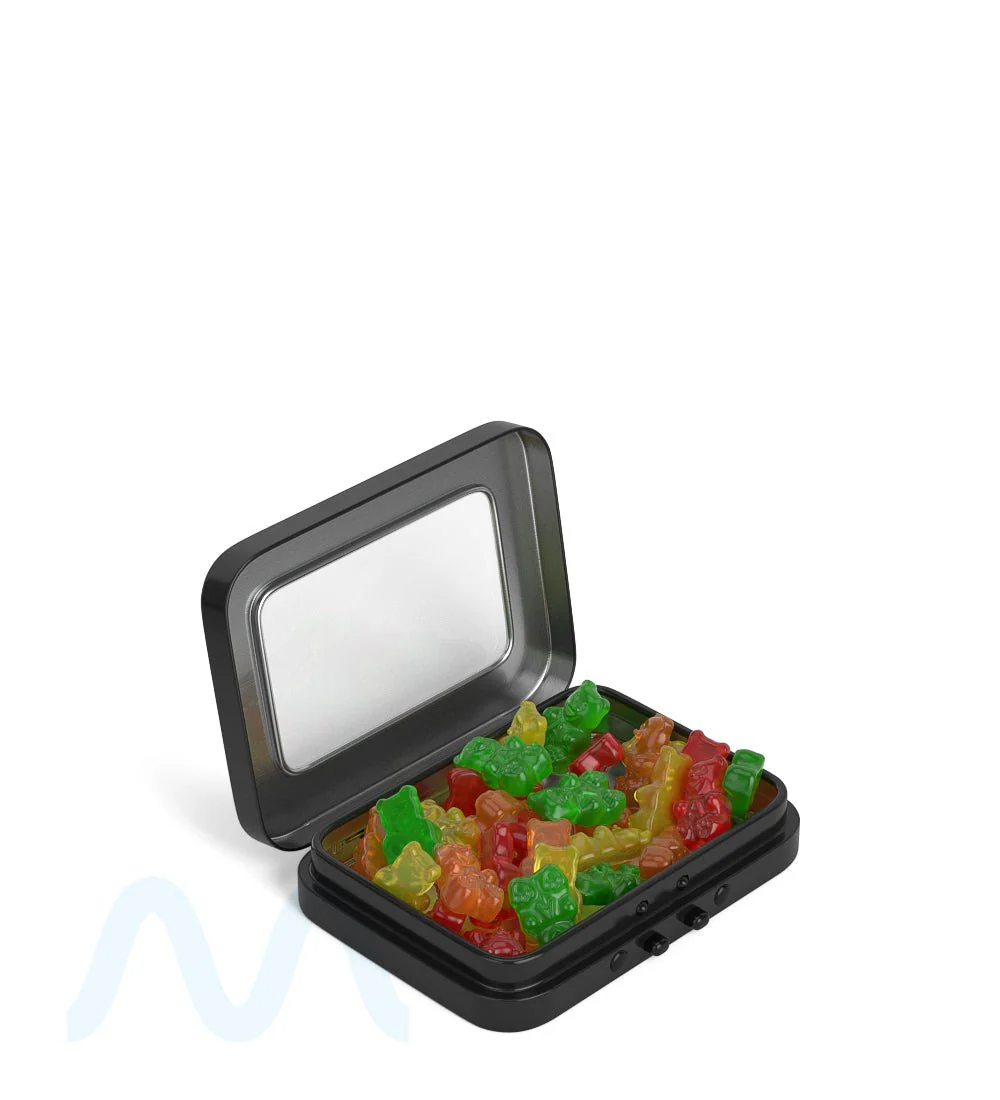 Child Resistant & Sustainable | Hinged-Lid Mini Size Vista Pre-Rolls Box w/ See-Through Window | 80mm x 58mm - Black Tin - 100 Count - Image 7