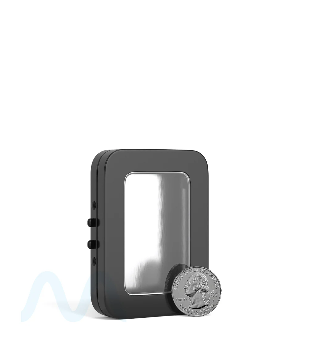 Child Resistant & Sustainable | Hinged-Lid Mini Size Vista Pre-Rolls Box w/ See-Through Window | 80mm x 58mm - Black Tin - 100 Count - Image 8