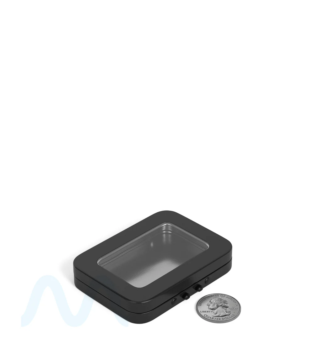 Child Resistant & Sustainable | Hinged-Lid Mini Size Vista Pre-Rolls Box w/ See-Through Window | 80mm x 58mm - Black Tin - 100 Count - Image 9
