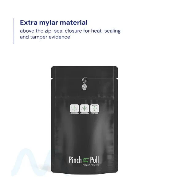Child Resistant & Tamper Evident | Pinch N Pull Matte Black PCR Mylar Bags | 3.6in x 5.8in - 3.5g - 250 Count - Image 2