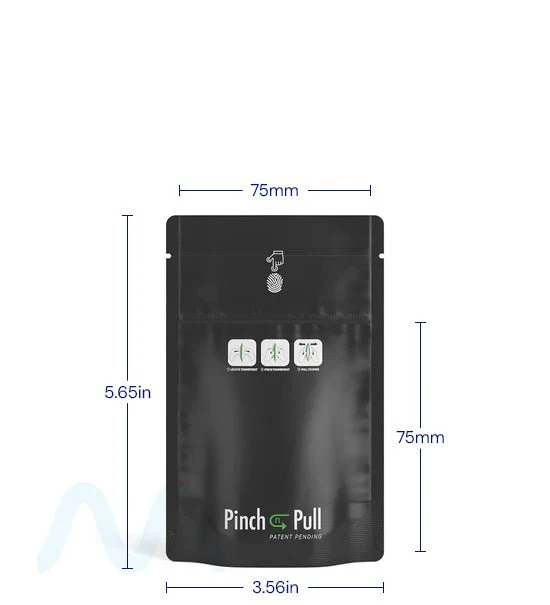 Child Resistant & Tamper Evident | Pinch N Pull Matte Black PCR Mylar Bags | 3.6in x 5.8in - 3.5g - 250 Count - Image 4