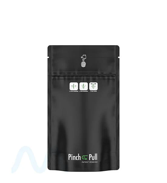 Child Resistant & Tamper Evident | Pinch N Pull Matte Black PCR Mylar Bags | 4in x 7in - 7g - 250 Count