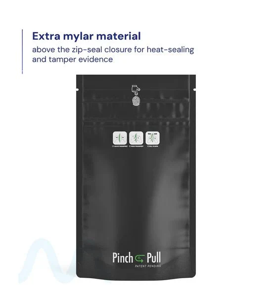 Child Resistant & Tamper Evident | Pinch N Pull Matte Black PCR Mylar Bags | 4in x 7in - 7g - 250 Count - Image 2