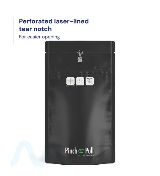 Child Resistant & Tamper Evident | Pinch N Pull Matte Black PCR Mylar Bags | 4in x 7in - 7g - 250 Count - Image 4