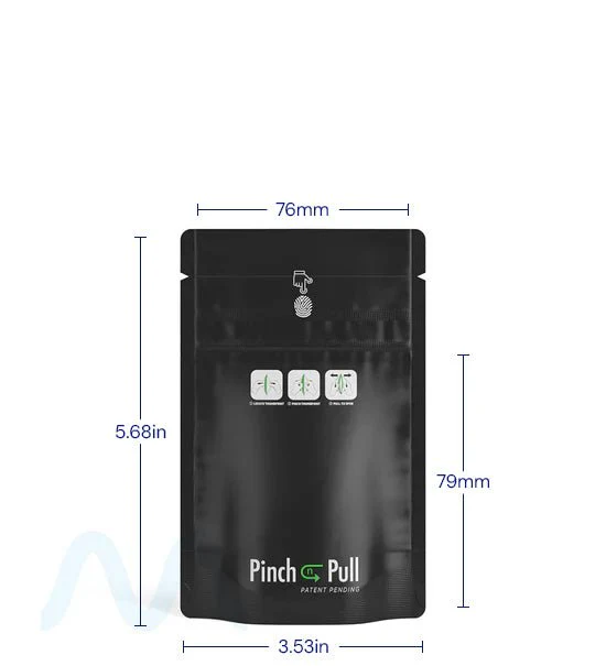 Child Resistant & Tamper Evident | Pinch N Pull Matte Black Vista PCR Mylar Bags | 3.6in x 5.8in - 3.5g - 250 Count - Image 2