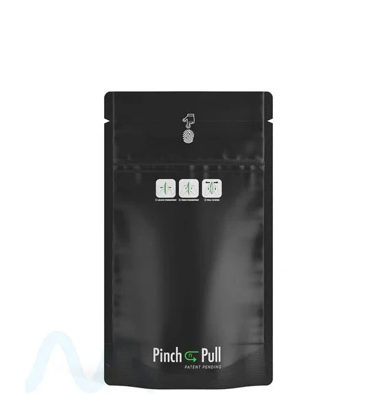 Child Resistant & Tamper Evident | Pinch N Pull Matte Black Vista PCR Mylar Bags | 4in x 7.4in - 7g - 250 Count - Image 2