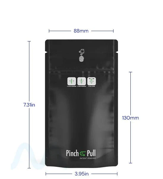 Child Resistant & Tamper Evident | Pinch N Pull Matte Black Vista PCR Mylar Bags | 4in x 7.4in - 7g - 250 Count - Image 3