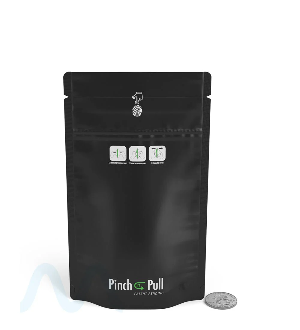 Child Resistant & Tamper Evident | Pinch N Pull Matte Black Vista PCR Mylar Bags | 4in x 7.4in - 7g - 250 Count - Image 6