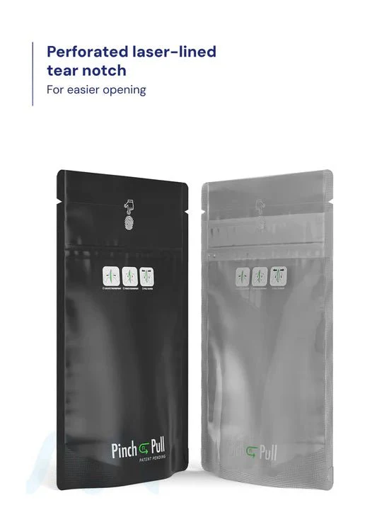Child Resistant & Tamper Evident | Pinch N Pull Matte Black Vista PCR Mylar Bags | 4in x 7.4in - 7g - 250 Count - Image 8