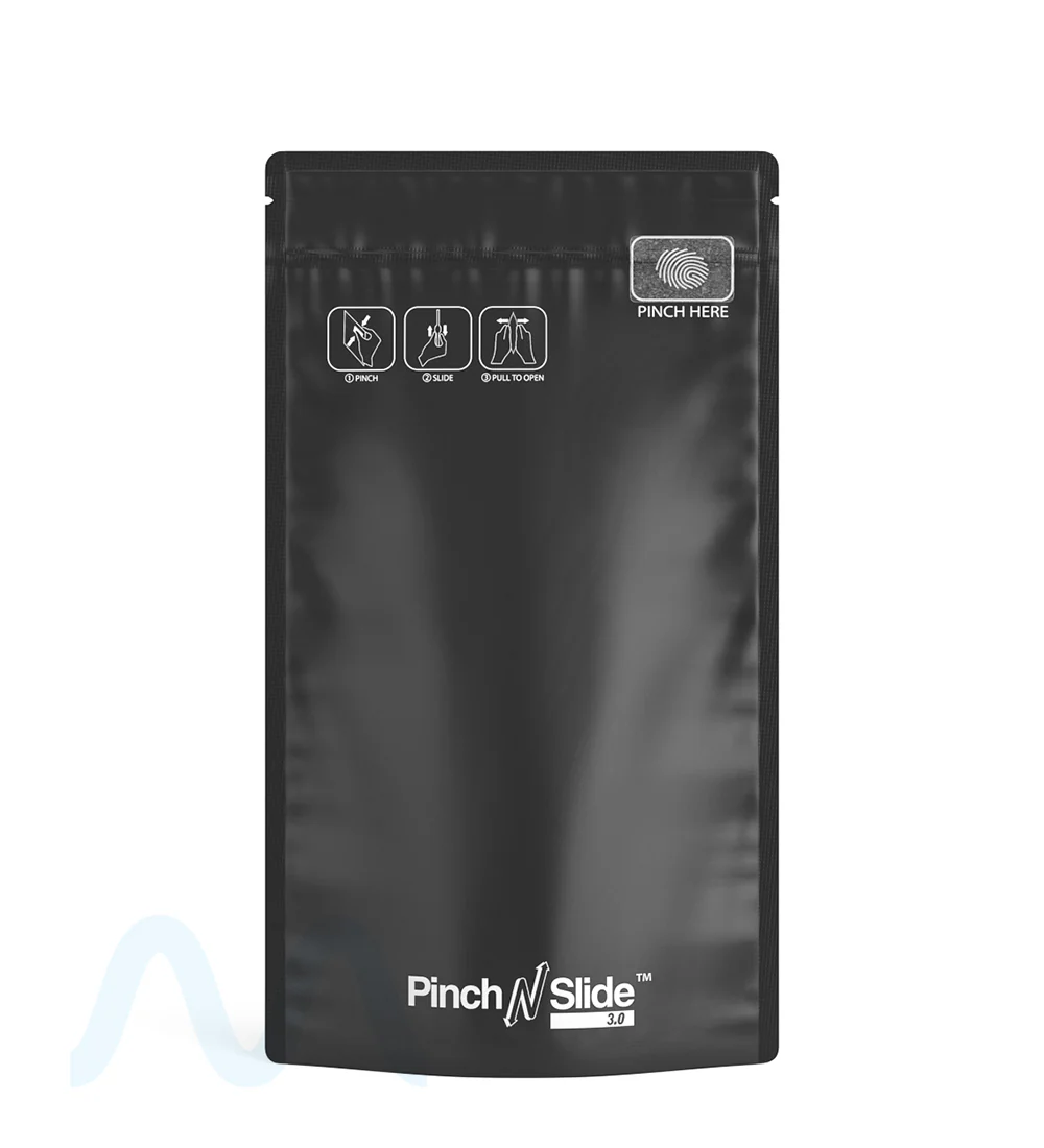 Child Resistant & Tamper Evident | Pinch N Slide 3.0 Matte Black Bottom Loading Mylar Bags | 5in x 8.5in - 14g - 250 Count