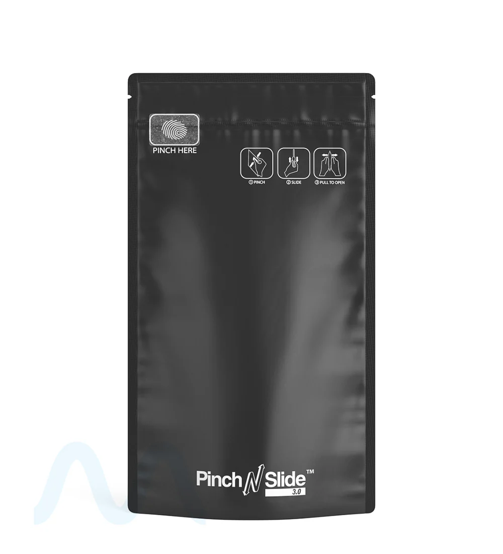 Child Resistant & Tamper Evident | Pinch N Slide 3.0 Matte Black Bottom Loading Mylar Bags | 5in x 8.5in - 14g - 250 Count - Image 2