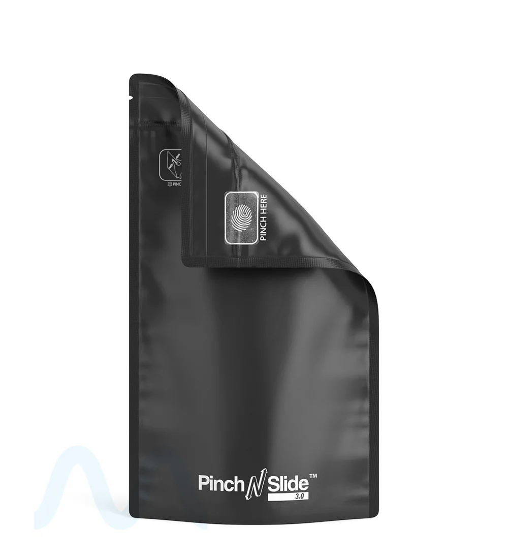 Child Resistant & Tamper Evident | Pinch N Slide 3.0 Matte Black Bottom Loading Mylar Bags | 5in x 8.5in - 14g - 250 Count - Image 4