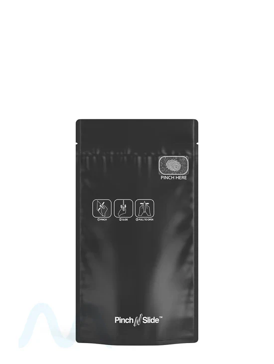 Child Resistant & Tamper Evident | Pinch N Slide 3.0 Matte Black Mylar PCR Bags | 4in x 7.4in - 7g - 250 Count
