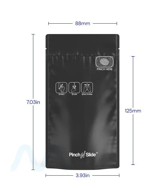 Child Resistant & Tamper Evident | Pinch N Slide 3.0 Matte Black Mylar PCR Bags | 4in x 7.4in - 7g - 250 Count - Image 5