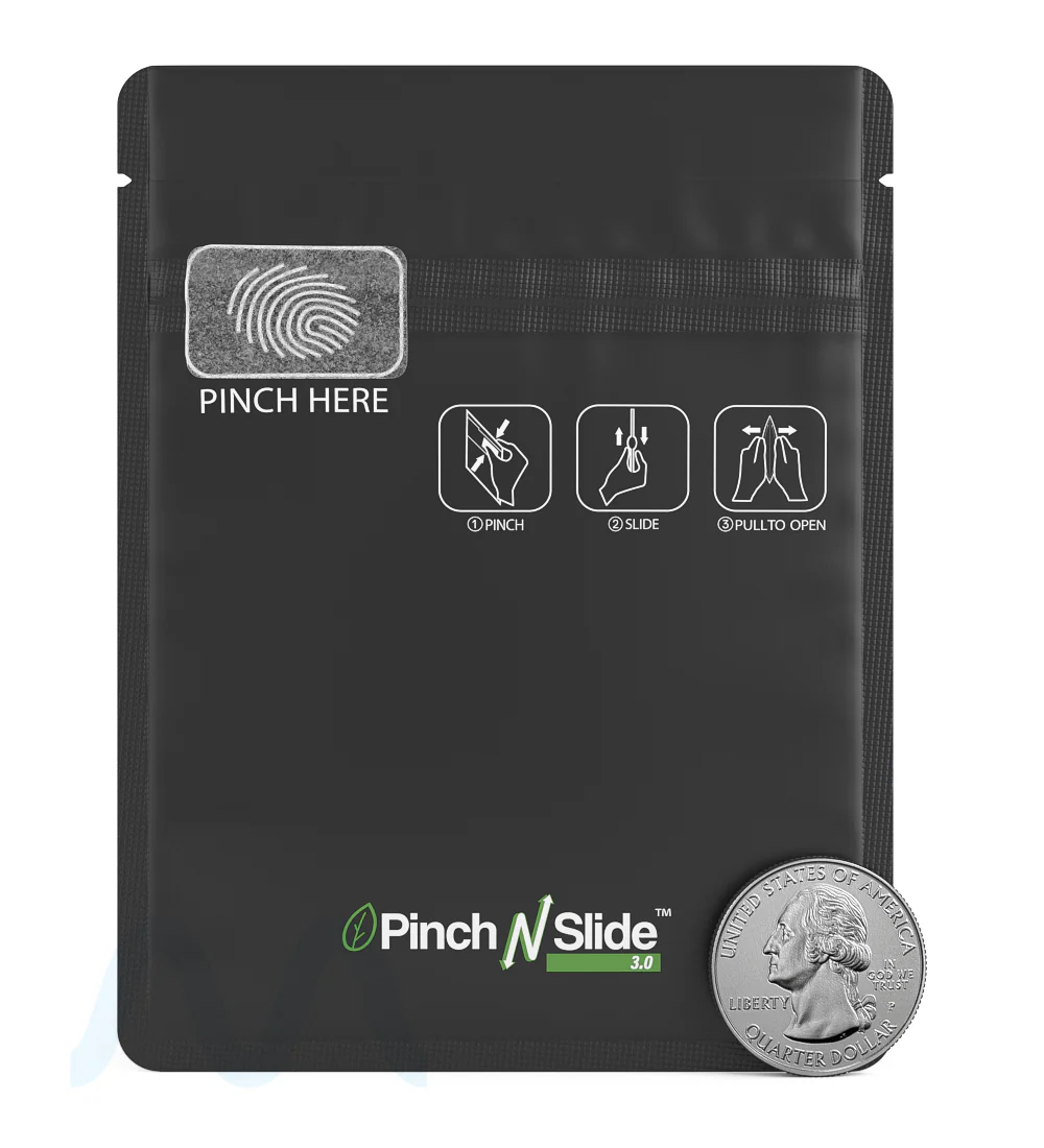 Child Resistant & Tamper Evident | Pinch N Slide 3.0 Matte Black PCR Mylar Bags | 3.4in x 4.4in - 1g - 250 Count - Image 4