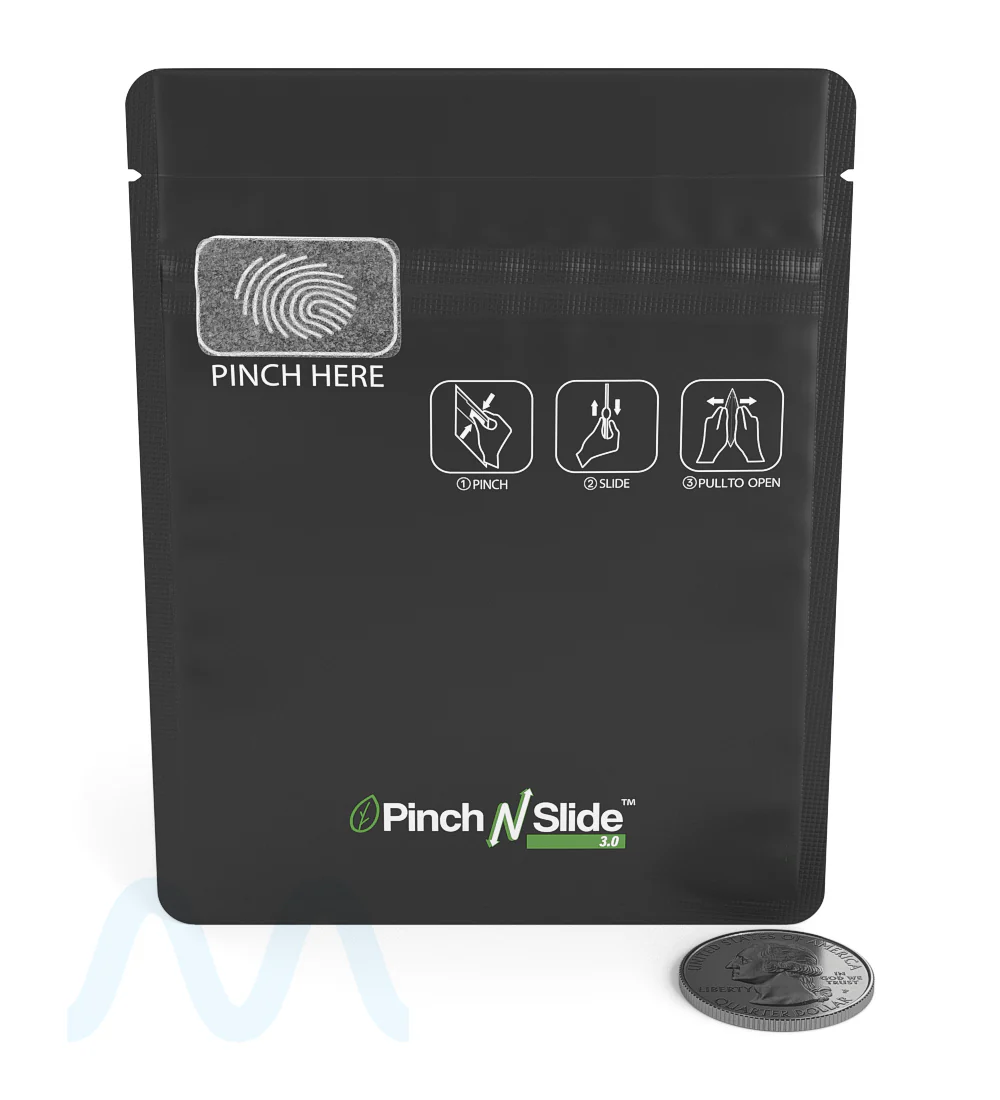 Child Resistant & Tamper Evident | Pinch N Slide 3.0 Matte Black PCR Mylar Bags | 3.4in x 4.4in - 1g - 250 Count - Image 5