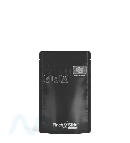 Child Resistant & Tamper Evident | Pinch N Slide 3.0 Matte Black PCR Mylar Bags | 3.6in x 5.7in - 3.5g - 250 Count