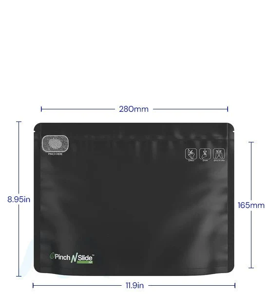 Child Resistant & Tamper Evident | Pinch N Slide 3.0 Matte Black PCR Mylar Exit Bags | 12in x 9in - 56g - 250 Count - Image 5