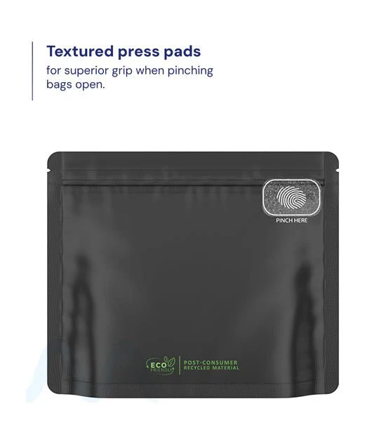 Child Resistant & Tamper Evident | Pinch N Slide 3.0 Matte Black PCR Mylar Exit Bags | 8in x 6.7in - 28g - 250 Count - Image 3