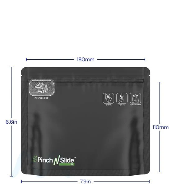 Child Resistant & Tamper Evident | Pinch N Slide 3.0 Matte Black PCR Mylar Exit Bags | 8in x 6.7in - 28g - 250 Count - Image 5