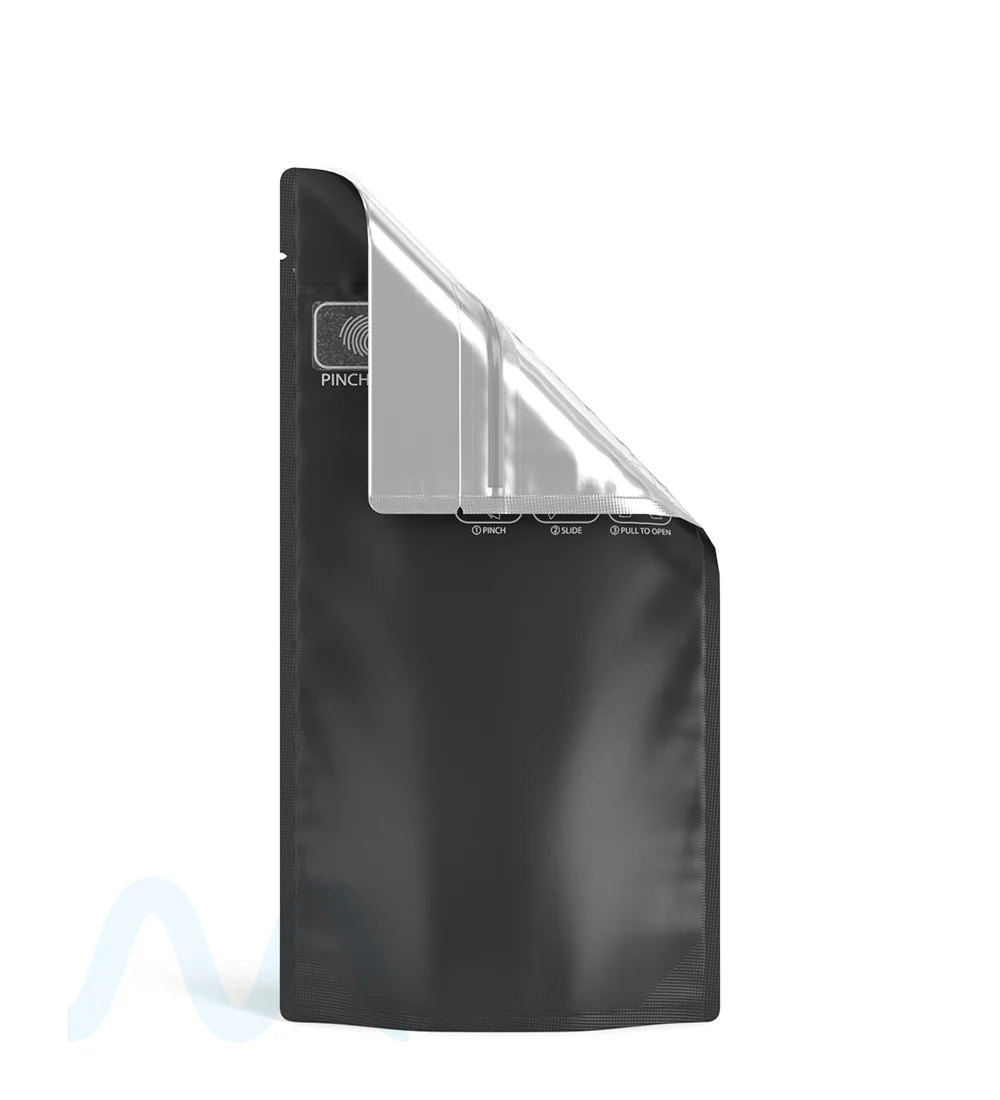 Child Resistant & Tamper Evident | Pinch N Slide 3.0 Matte Black Vista PCR Mylar Bags | 4in x 7.4in - 7g - 250 Count