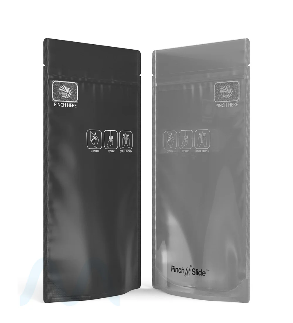 Child Resistant & Tamper Evident | Pinch N Slide 3.0 Matte Black Vista PCR Mylar Bags | 4in x 7.4in - 7g - 250 Count - Image 7