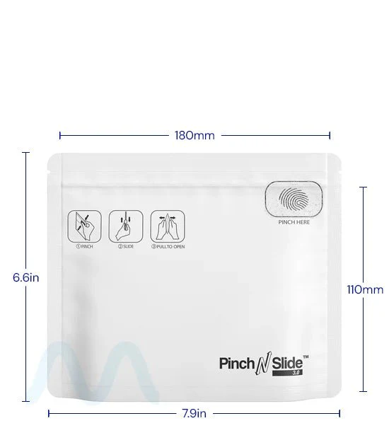 Child Resistant & Tamper Evident | Pinch N Slide 3.0 Matte White Mylar Exit Bags | 8in x 6.7in - 28g - 250 Count - Image 5