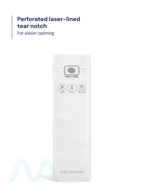 Child Resistant & Tamper Evident | Pinch N Slide 3.0 Matte White PCR Mylar Bags | 2.4in x 7.8in - 2.5g - 250 Count - Image 4
