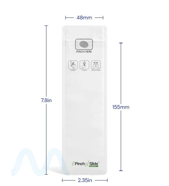 Child Resistant & Tamper Evident | Pinch N Slide 3.0 Matte White PCR Mylar Bags | 2.4in x 7.8in - 2.5g - 250 Count - Image 5
