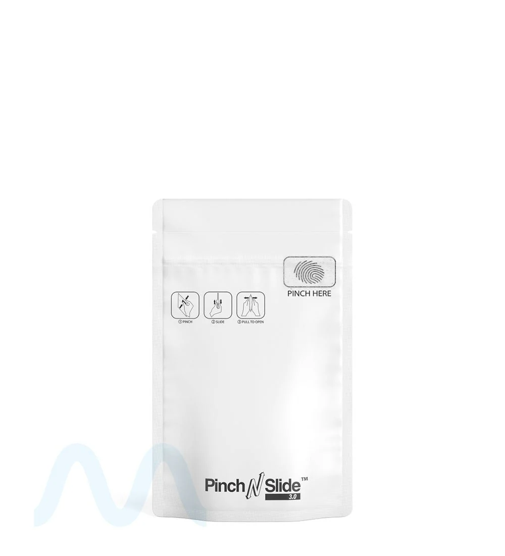 Child Resistant & Tamper Evident | Pinch N Slide 3.0 Matte White PCR Mylar Bags | 3.6in x 5.7in - 3.5g - 250 Count - Image 3