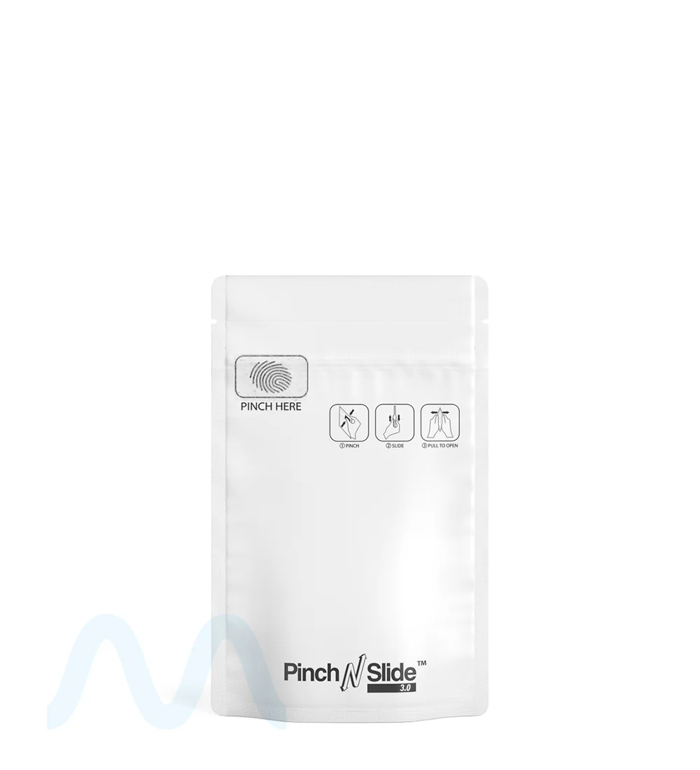 Child Resistant & Tamper Evident | Pinch N Slide 3.0 Matte White PCR Mylar Bags | 3.6in x 5.7in - 3.5g - 250 Count - Image 4