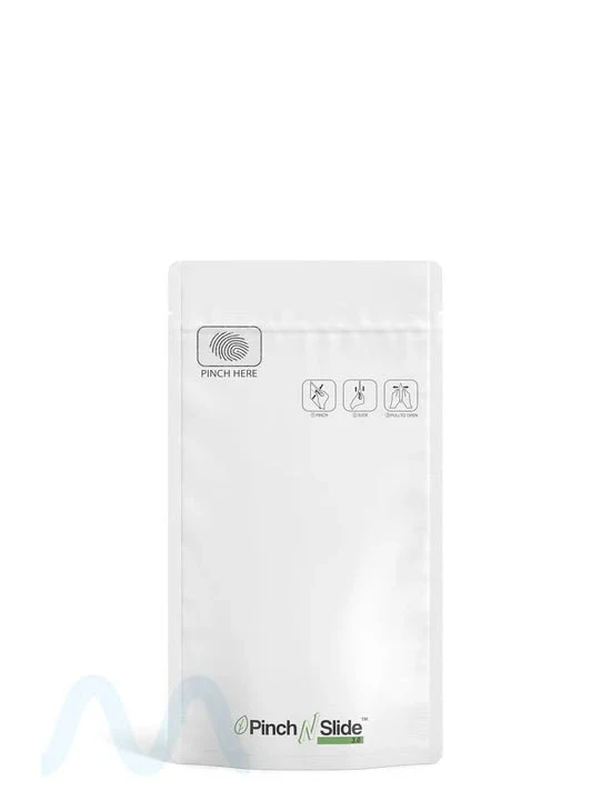 Child Resistant & Tamper Evident | Pinch N Slide 3.0 Matte White PCR Mylar Bags | 4in x 7.4in - 7g - 250 Count